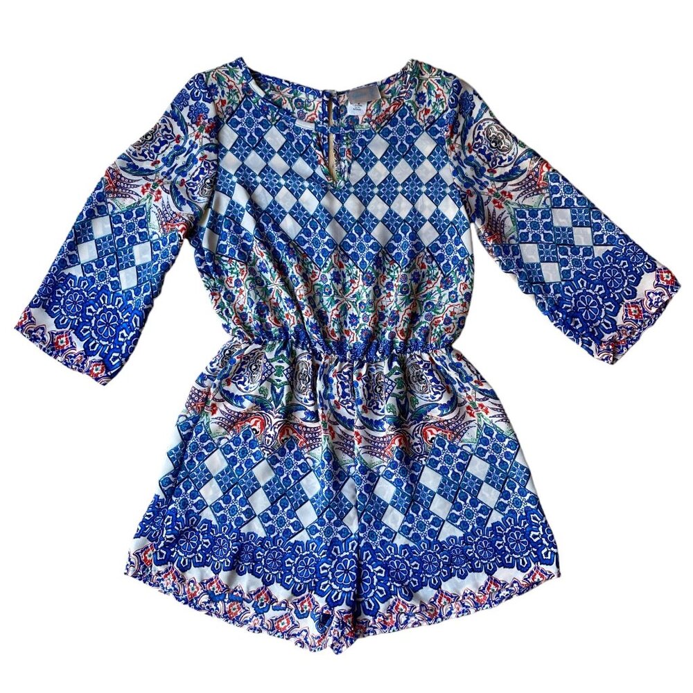 Grace K Floral Romper Sz S Shorts Bold Indie Flowy Coastal Vacation Resortwear